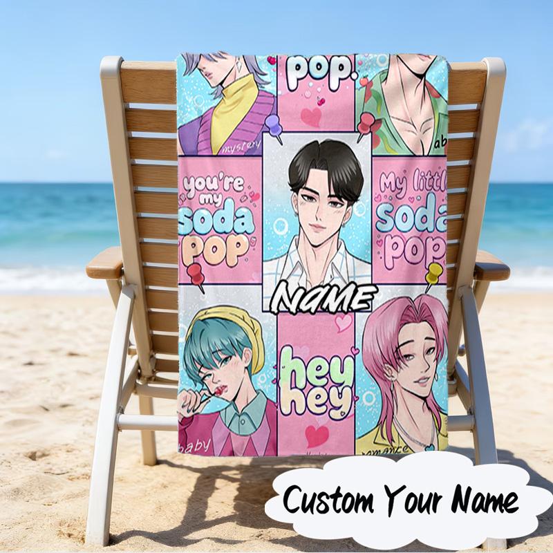 Custom Name KPop Cartoon Microfiber Beach Towel Super Soft & Absorbent for Bath, Beach, Travel  Bath Time Accessory, Fan Gifts