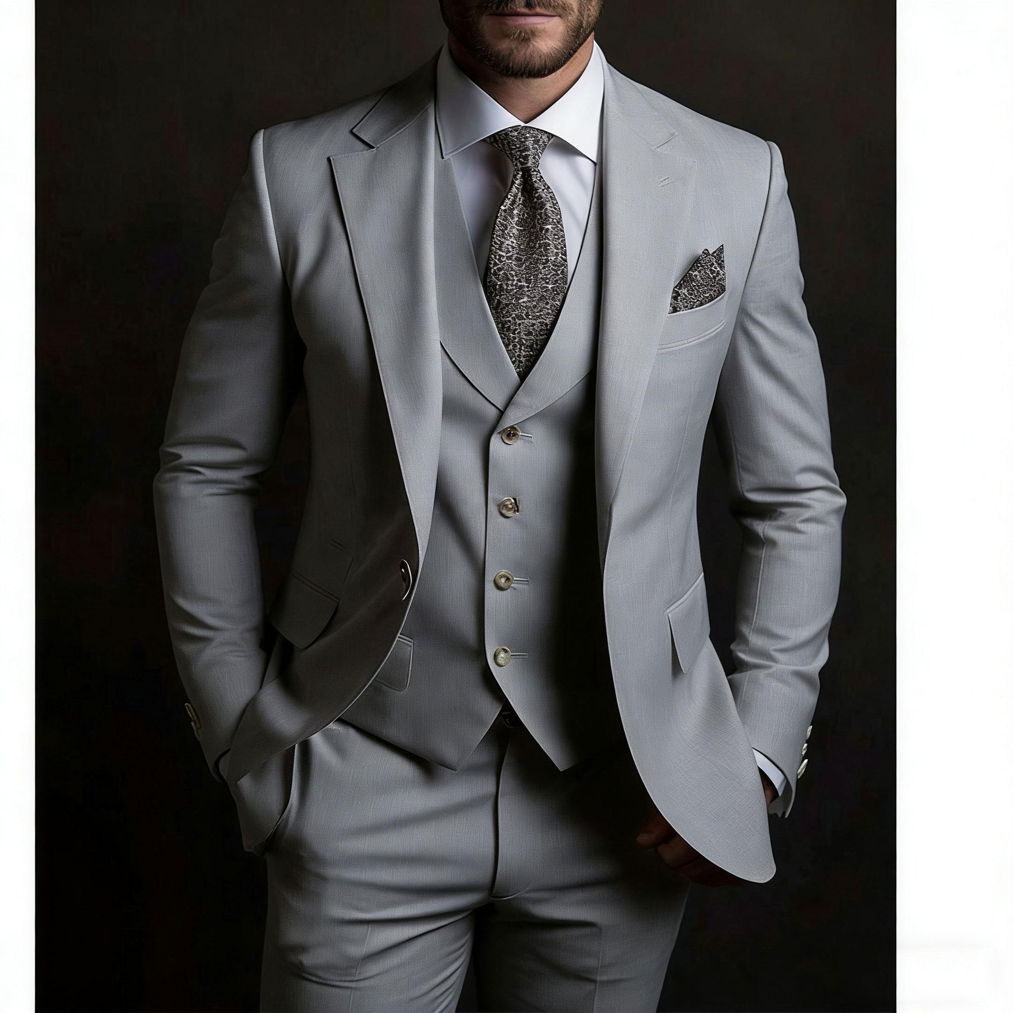 

Високоякісні чоловічі костюми 3-piece Піджак Штани Жилет Slim Fit Вбрання для випускного вечора Вечірки На замовлення 2025 Розкішний Блейзер Індивідуальний пошив S темно-сірий колір