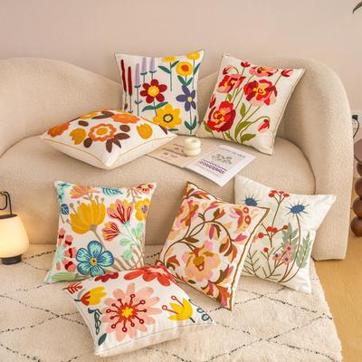 Embroidered Countryside Style Flower Cushion Covers For Home Sofa Bed Throw Pillowcase Living Room Decorative