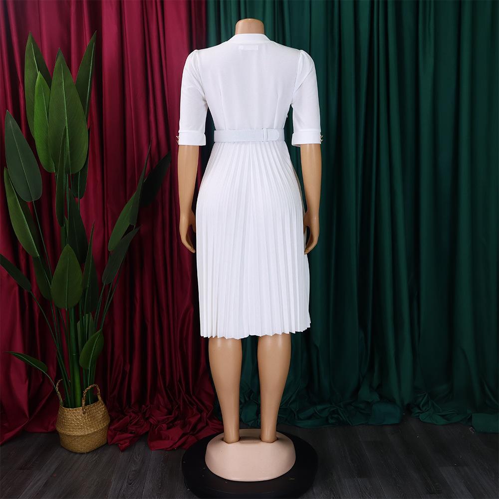 YYFS Women's Fashion Summer Spring Solid Color Print Short Sleeve O-Neck High Waist Casual Dresses