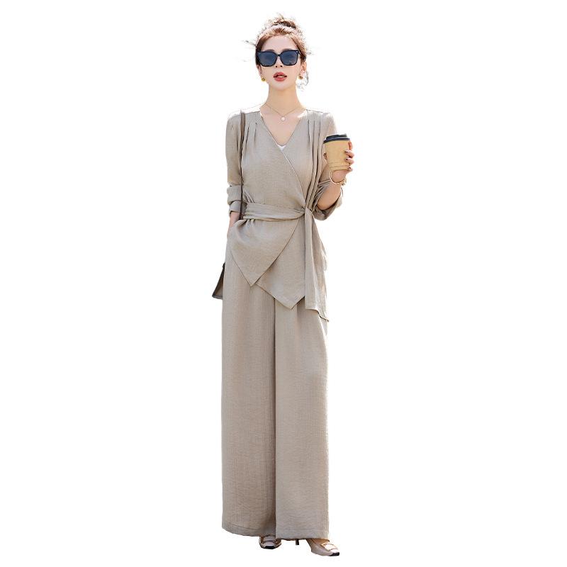 Women's Spring 2025 Casual Set: Coat & Wide-Leg Pants (HE5013)