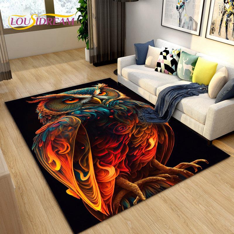 3D Cartoon Cute Owl Area Rug,Carpet Rug for Home Living Room Children's Bedroom Sofa Doormat Decor,Kitchen Non-slip Floor Mat