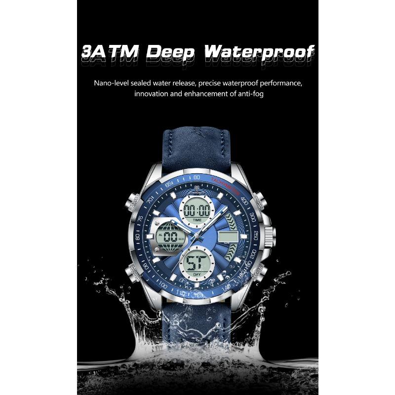 POEDAGAR Men Wristwatch Week Date Digital LED Quartz Fashion Clock Alarm Dual Time Display Electronic Luminous Watches