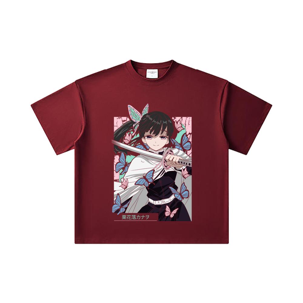260 GSM Double Yarn 32 Count 100% Cotton Demon Slayer V98 Kanao Print Unisex Heavy Cotton T Shirt