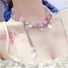 Tooxika Crushed Ice Coloured Pastel Crystal Beaded Flower Patchwork Necklace Niche Sweet Cool Choker Collarbone Chain