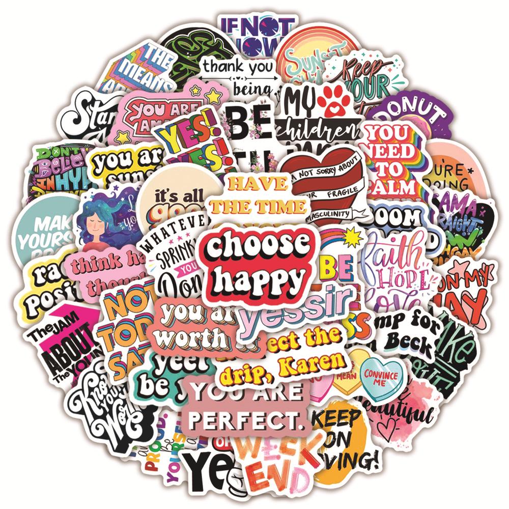 50pcs Waterproof Motivational Graffiti Stickers - Classical Chinese Design for Luggage, Skateboards, Refrigerators, Laptops