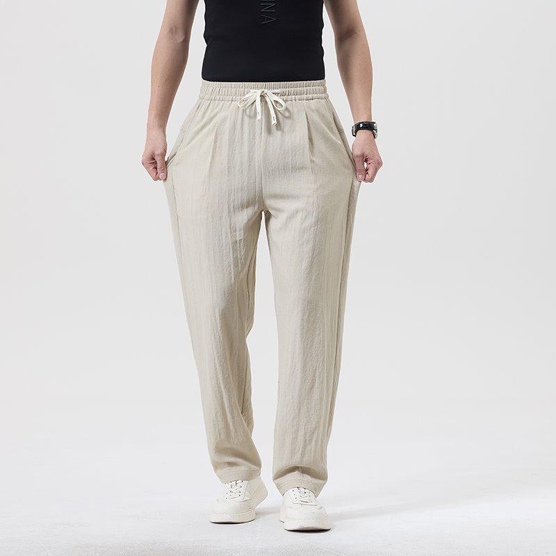 Men's Breathable Lyocell Linen Summer Trousers - Casual, Comfortable, Elastic Waist, Straight Leg, Solid Color.