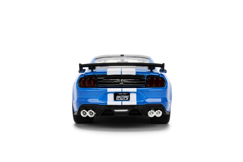 Jada Toys Big Time Muscle 2020 Ford Mustang Shelby GT 500 Diecast Car with Opening Rubber Glossy Blue 124 Doors, Hood, Trunk, Tires,