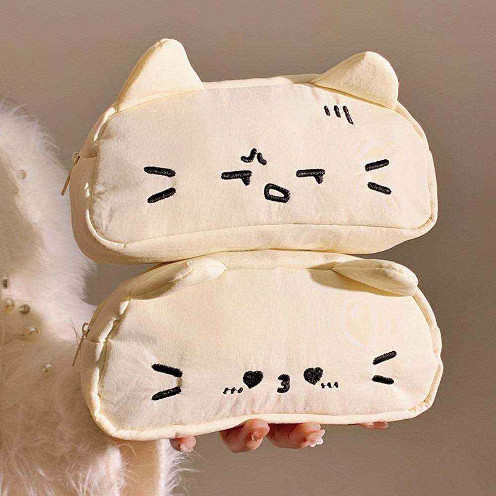 Funny Embroidered Cat Pencil Case Cartoon Kitty Stationer Bag Stationery Storage Bag Student Use