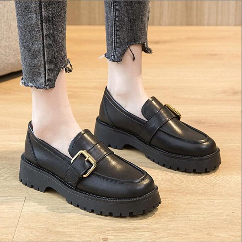 Fashion Women Shoes Genuine Leather 2024 Spring New British Style Thick-soled Pedal Shoes Female College Style Casual Lazy Shoes Ladies
