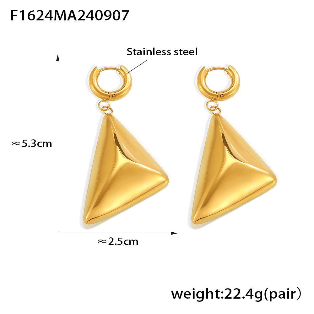 18k Gold Stainless Steel Retro Triangle 3D Pendant Earrings