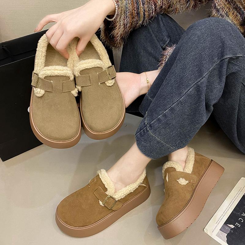 Women's Thick Bottom Heightening Large Size Thickening Winter Warm Fur One Snow Boots Padded Lining Ankle Boots Non-slip Hiking Sports Soybean Shoes