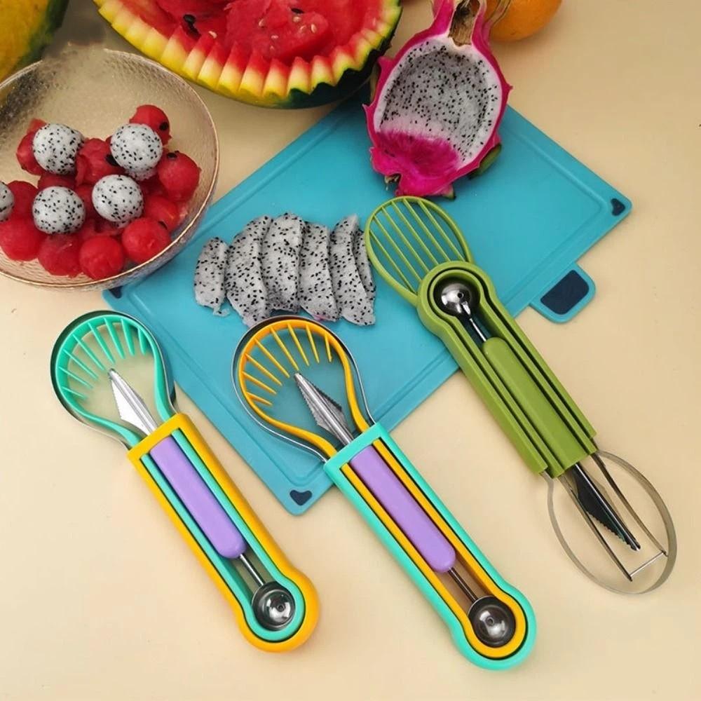 Innovative 3 in 1 Melon Scoops Colorful Plastic Avocado Slicer Fruit Baller Double-Headed Fruit Corer Tool Kitchen Gadgets
