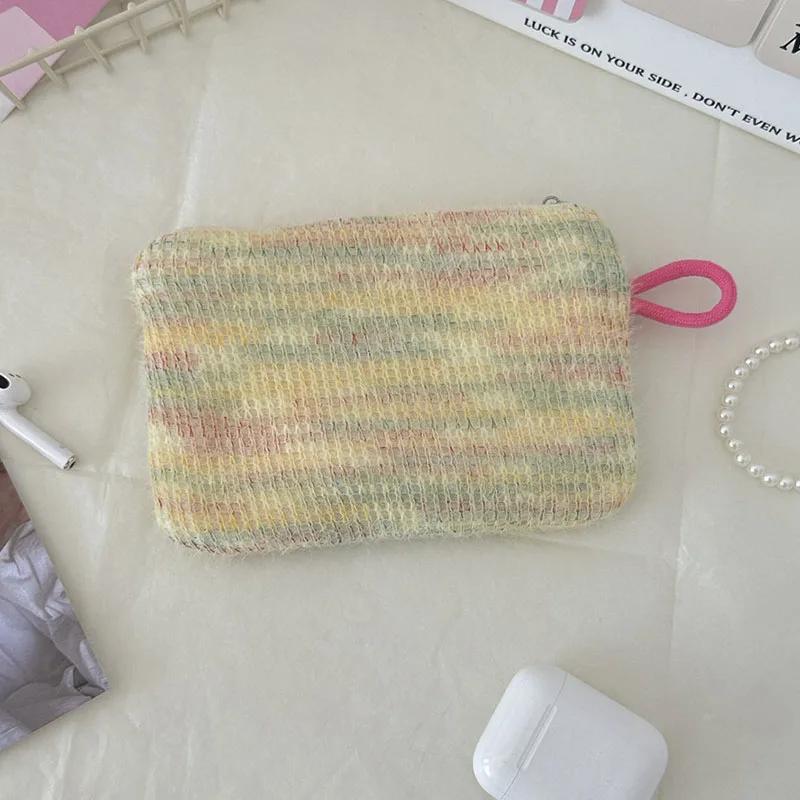 Bolsa pequeña de maquillaje con lazo estampado en rosa y negro para mujer, práctica minicaja para lápiz labial, neceser, bolsa para guardar toallas sanitarias.