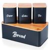 Black Metal Bamboo Bread Bin Kitchen Container for Bread