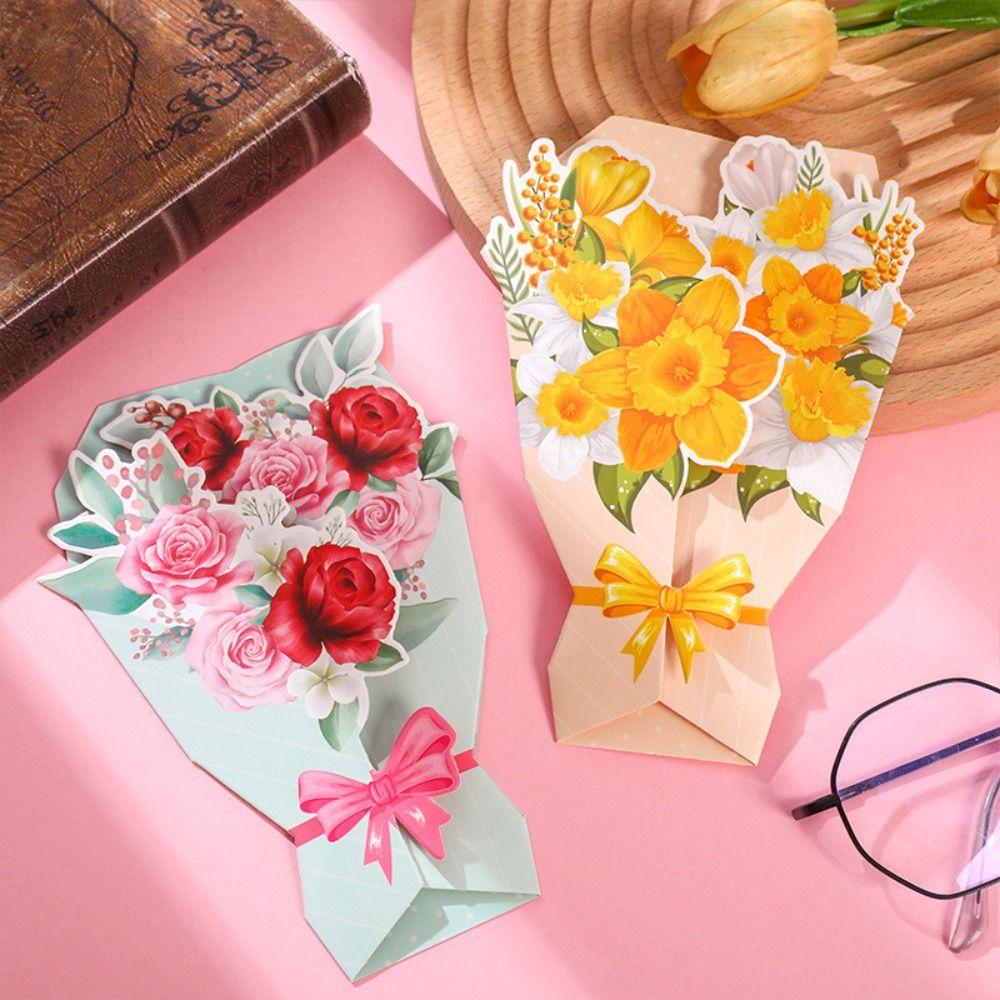 כרטיס ברכה פרחים תלת-ממדיים יצירת נייר חמנית/ורד/ציפורן כרטיסי יום הולדת פרחוניים DIY זר פרחים מעודן כרטיס ברכה