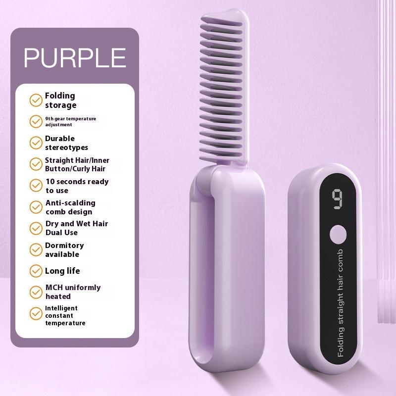 Wireless Foldable Ionic Straightening Comb - Portable with Hair Protection