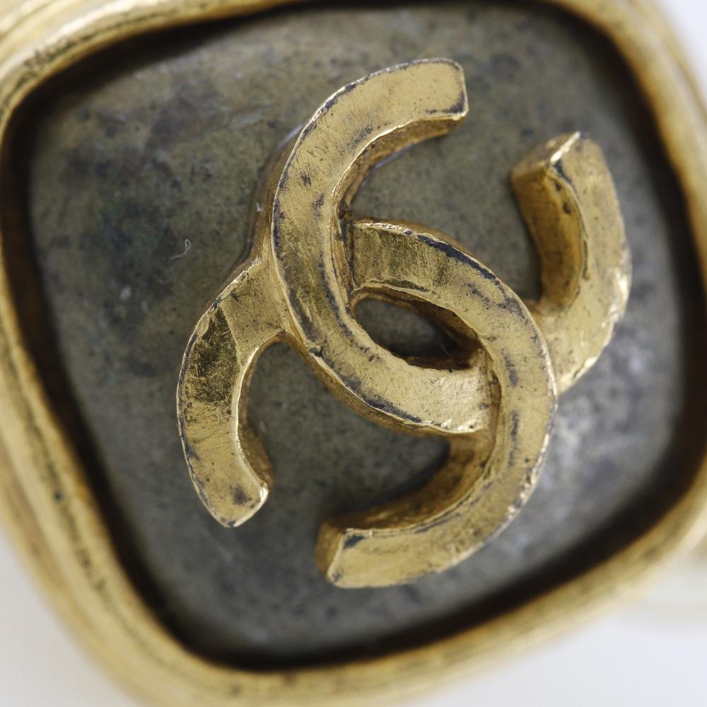 Chanel COCO Mark Earring Vintage Plated Gold Square 20.2g Women Used