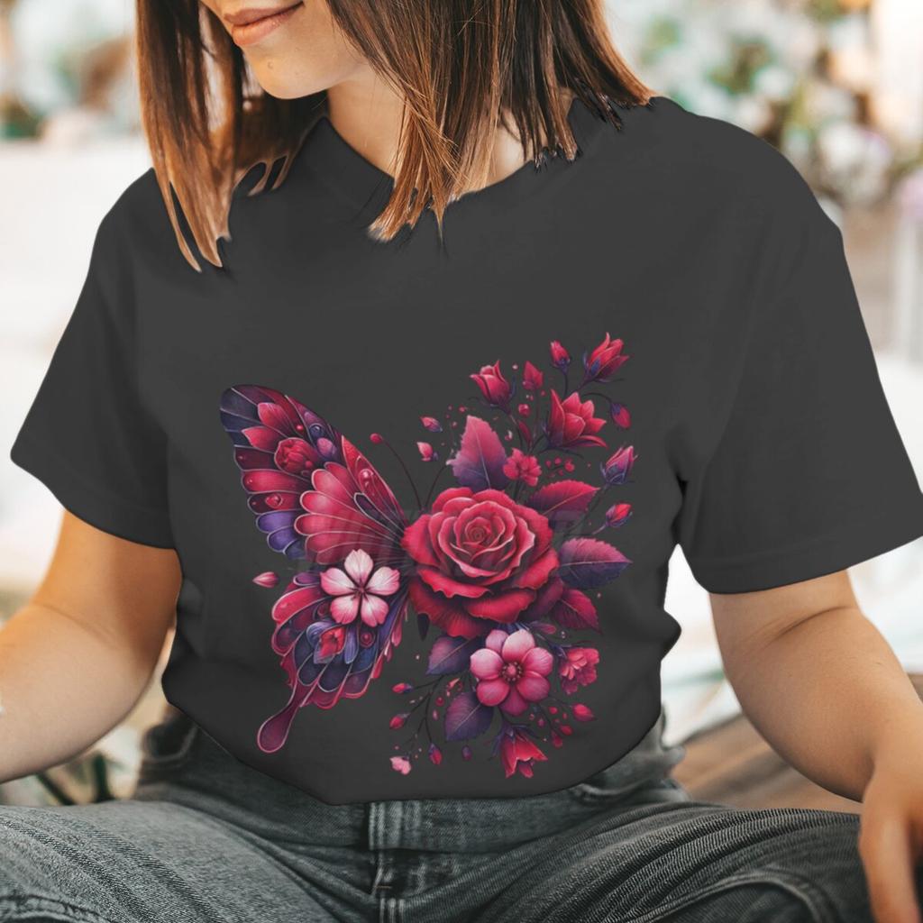 Floral Butterfly Fashion Clothes Summer Spring Flower Tee Ladies Cartoon Clothing Short Sleeve Graphic Women T-shirt Female Top