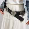 Decorative Rose Pattern Wide Belt Adjustable Waist Strap For Women Soft PU Leather Retro Design Daily Suit Dresses