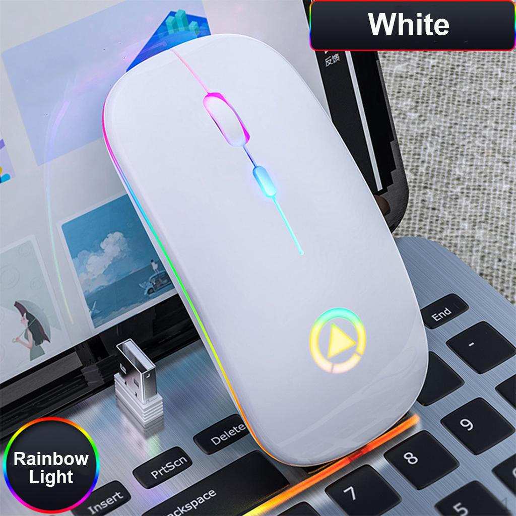 

Mouse Laptop Desktop Silent 10m Rechargeable Ergonomic Mice B-White