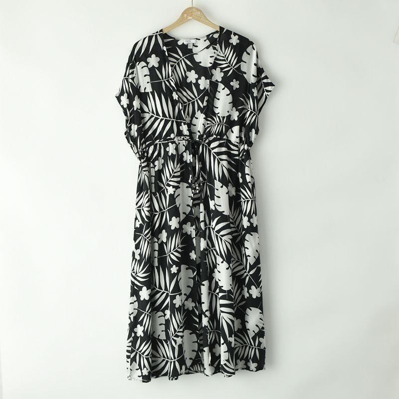 

Export Fashion Short Sleeve Dress Women s Summer Om460 Loose Slim Looking Plus Size Ladies Flab Hiding Shoelace Shawl Smock Dress Black S