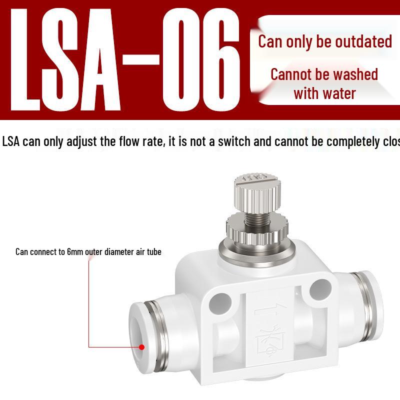Quick Connect Pneumatic Air Hose Throttle Valve - Flow Restrictor Fitting with Adjustable PA Pipe LSA
