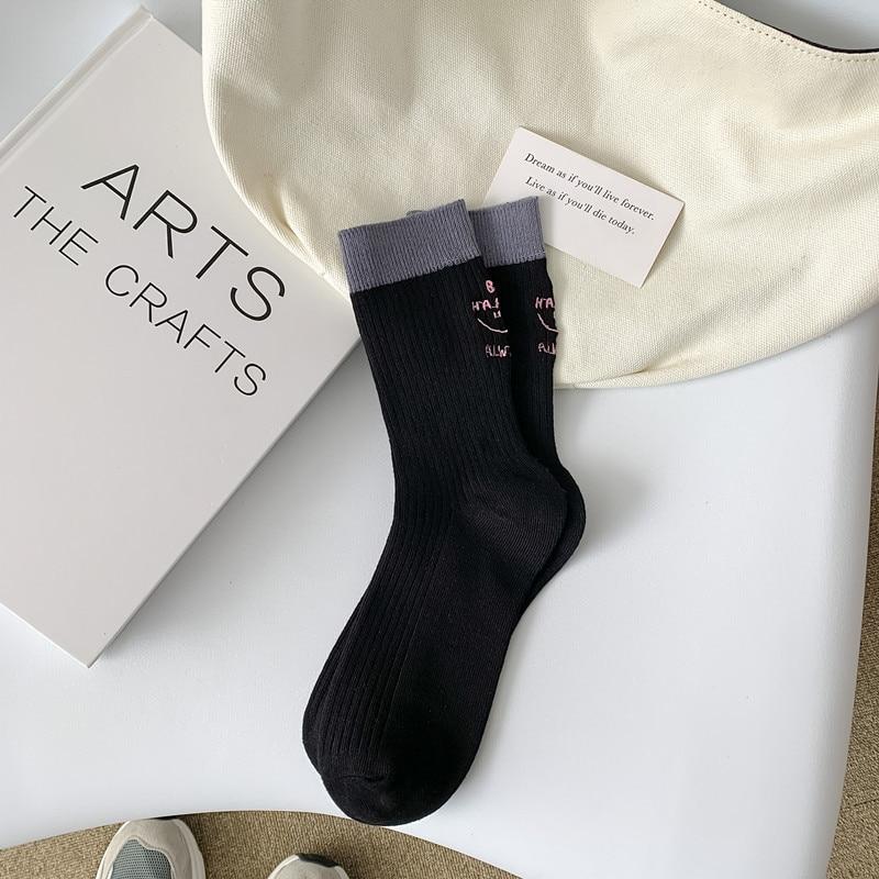 Letter Embroidery Funny Socks Women Casual Fashion Harajuku Streetwear Crew Cotton Knitting Girls Elastic Sport Long Socks