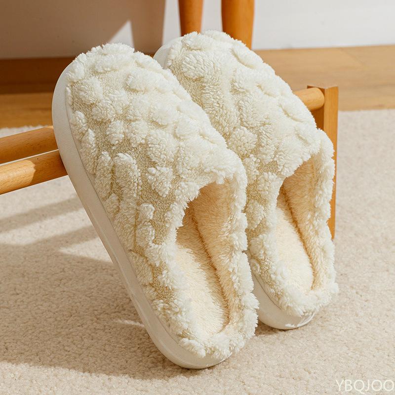 Fashion Women's Indoor Warm Plush Home Winter Cotton Slippers Cute Thick Bottom Anti slip Simple Comfortable Soft Plush Flat Shoes