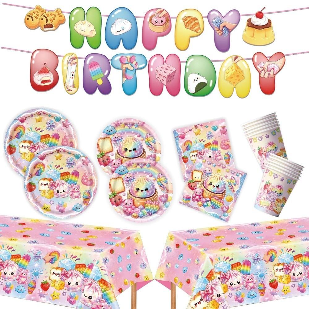 Cartoon Baozi Party Decor Set Squeeze Theme Cake Toppers New Birthday Banner Kits For Boys Girls