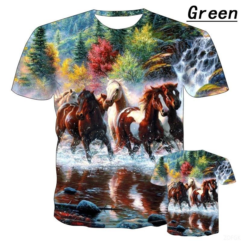 2025 New Versatile New Fashion 3D Men's Horse Graphic Print T-Shirt Harajuku Fashion Top Loose