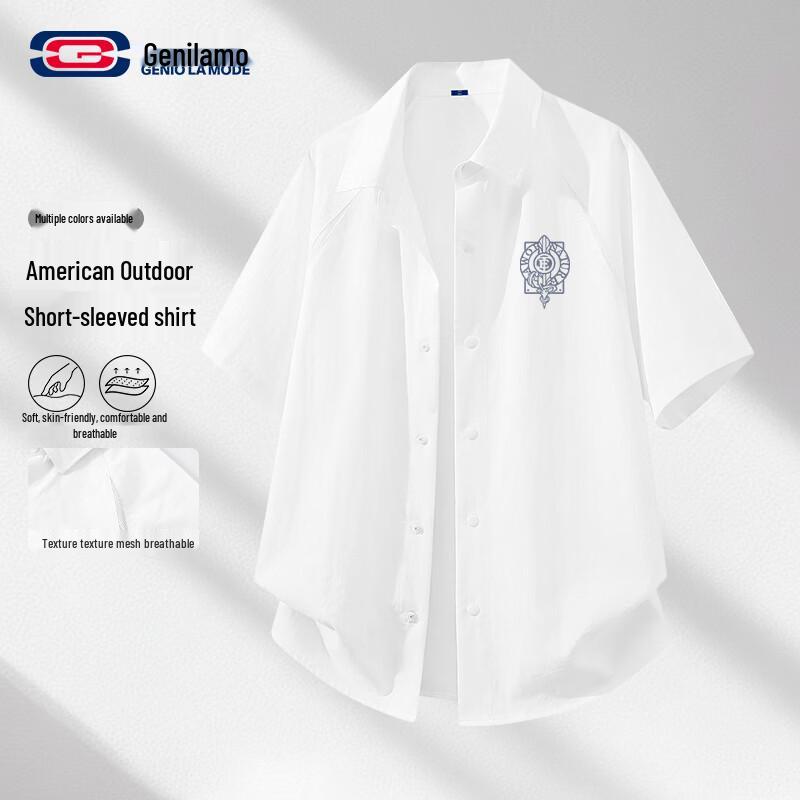 GENIOLAMODE Men s Mesh Splicing Short Sleeve Lapel Shirt L