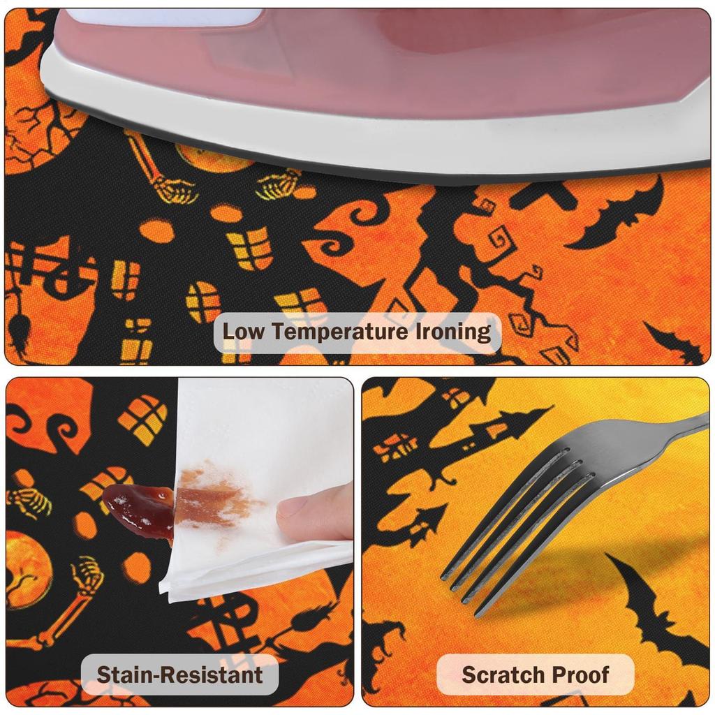 Halloween Fitted Tablecloth Pumpkin Skull Bat Pattern Reusable Protector Halloween Theme Table Cover For Party Dining BBQ