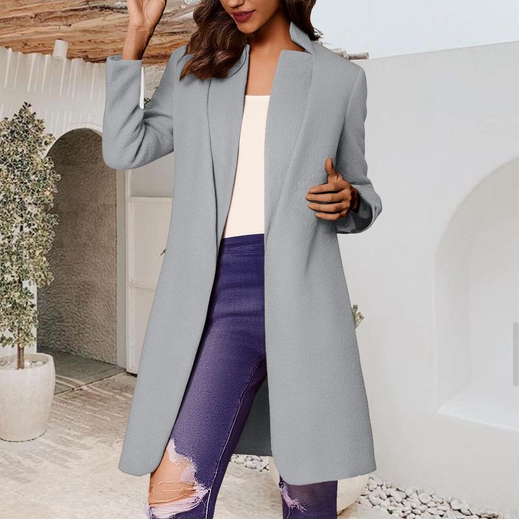 Fashionable Women's Coat Trend Plus Size Tweed Long Suit Jacket Stylish And Elegant Solid Color Coat