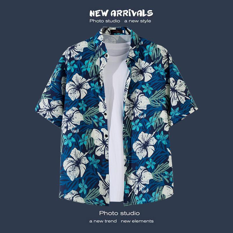 Floral Print Short-sleeved Shirt Beach Suit Summer Lightweight Couple Casual Loose Shorts