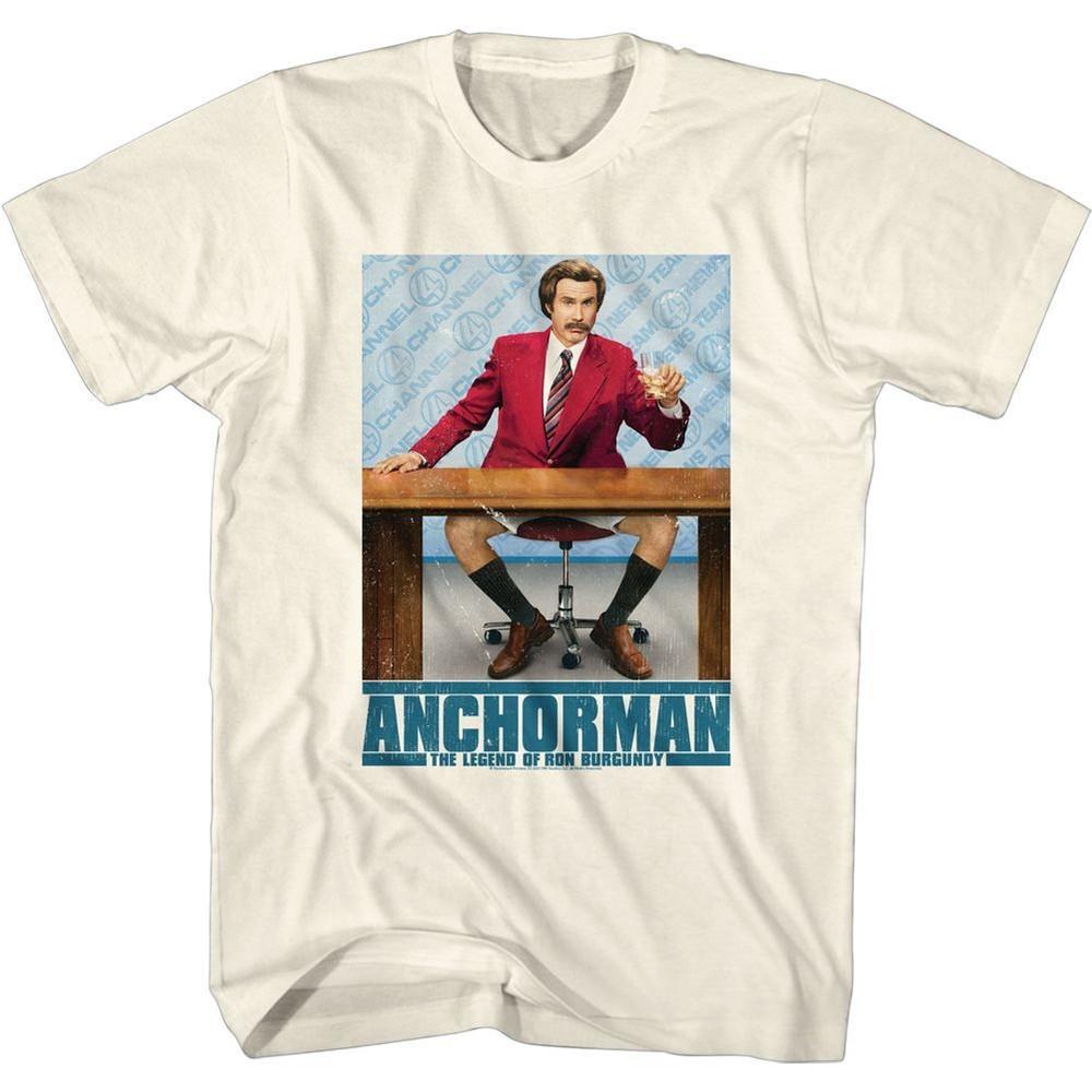 Anchorman Ron At Desk W Logo Movie Shirt S