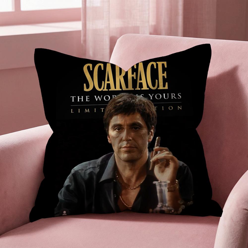 S-Scarface Movie Cushion Cover Multi-Scene Pillow Cover for Home & Car - Reversible, Soft & Durable for Daily Use