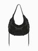 Schwarze Y2k Damen Schultertasche Vintage Punk Goth Mode Designer PU-Leder Tragetasche Große Kapazität Motorrad Handtasche
