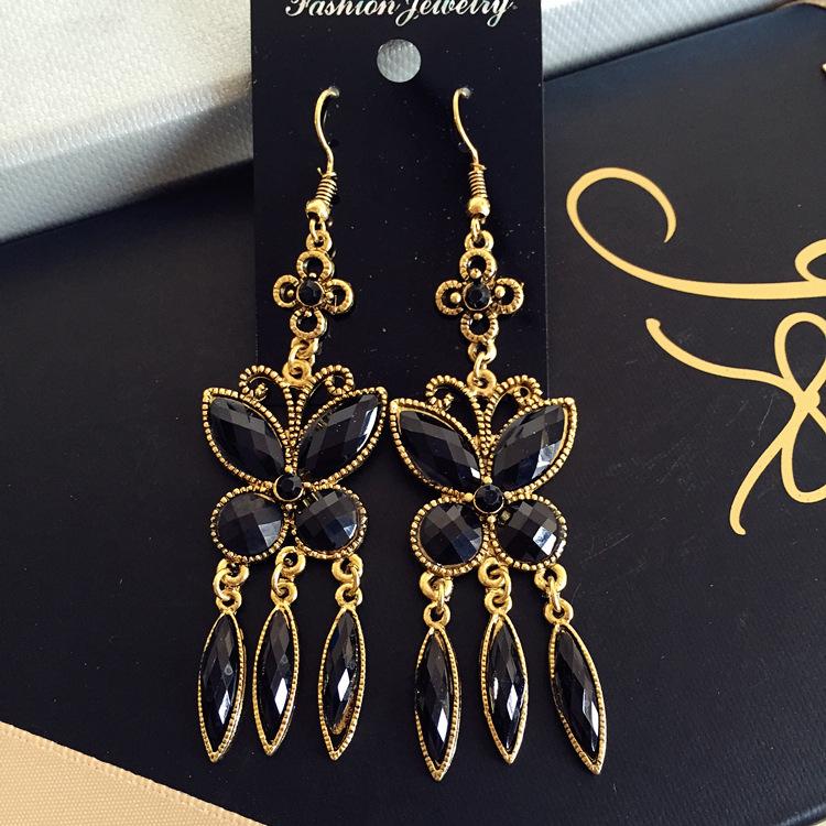 Vintage court gem set earrings long temperament bohemian earrings niche earrings women