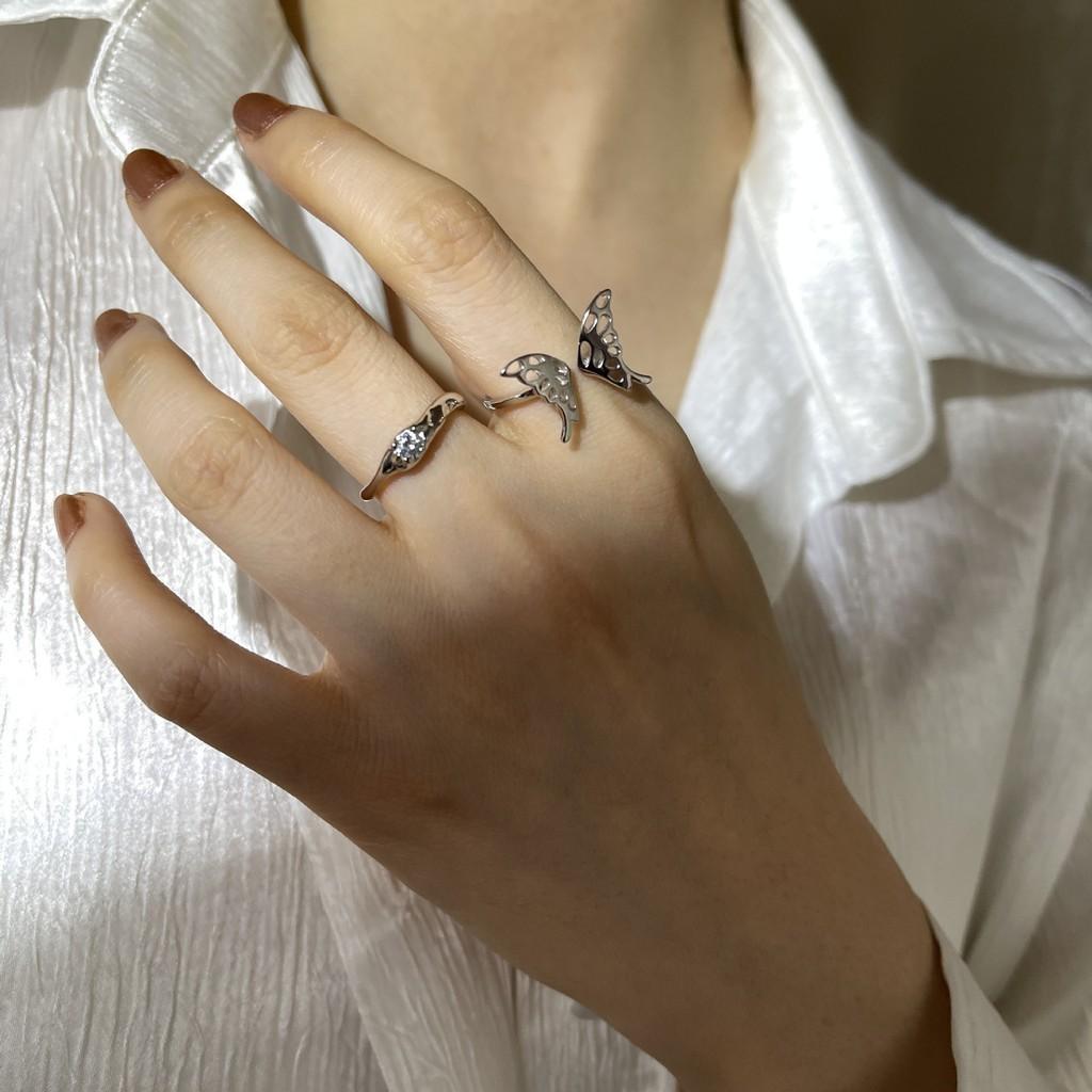 Exquisite 925 Sterling Silver Open Adjustable Butterfly Ring With Sparkling Diamonds For Elegant Women