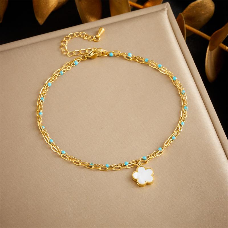 Gold Double-layer Butterfly Charm Anklet with Turquoise Beads