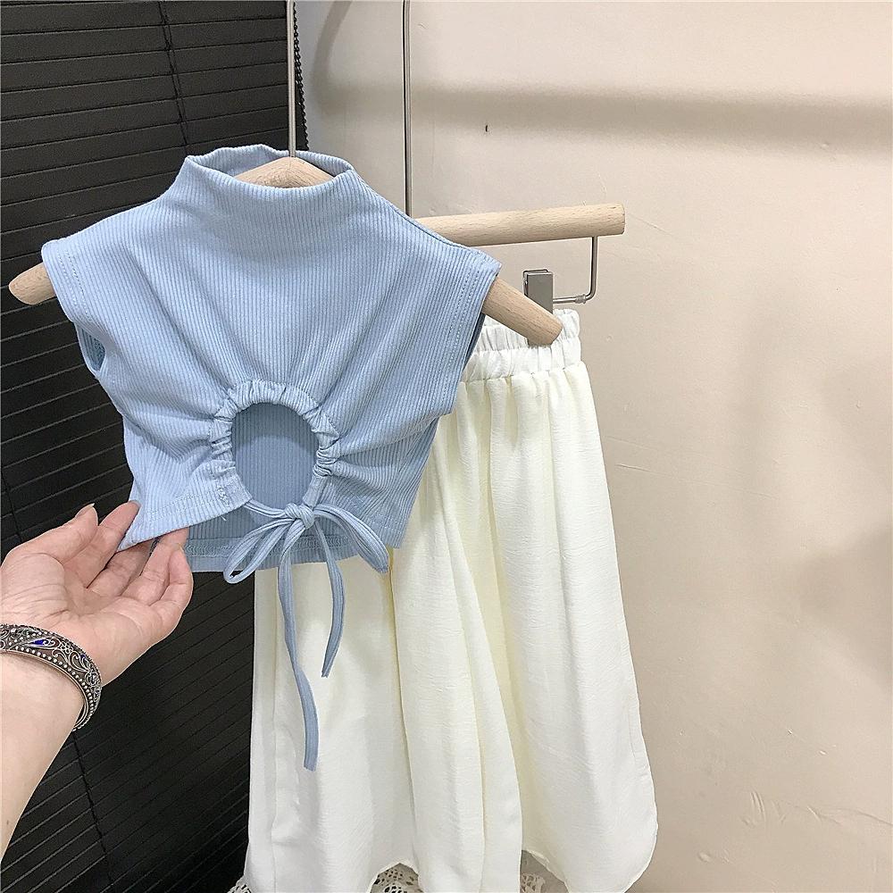 Conjunto de Camiseta sin Espalda para Niñas, Atuendo Infantil de Verano de Moda, Pantalones Blancos de Pierna Ancha, Conjunto de Dos Piezas a la Moda