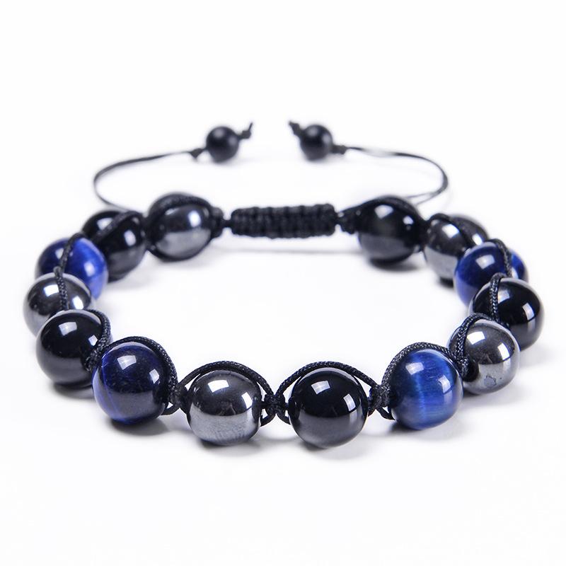 

JYL TS Bracelet Morse Code I Love You Carded Gift Expresses Affection & Luck 10MM-Blue Tiger Eye+Black Agate+Black Magnet-2 герцог синього кольору