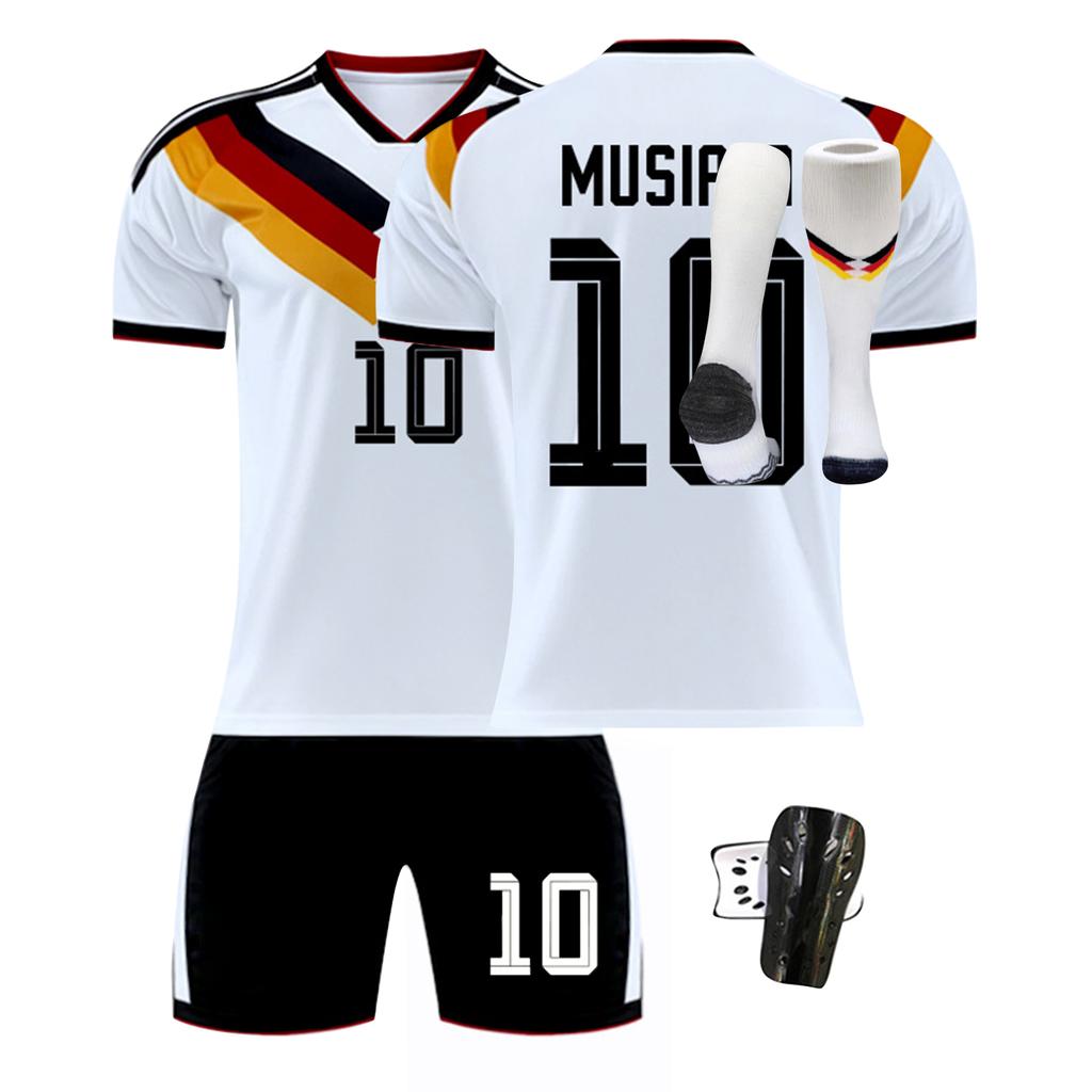 Men's Soccer Jersey Set Includes Short Sleeve Shirt Shorts Shin Guards and Socks Suitable for Sports Training and Matches