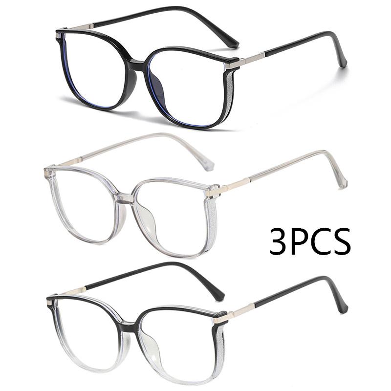 3Pcs Women Trendy Large Reading Glasses With Glitter Frame Magnifing Transparent Glasses Plus Eyewear
