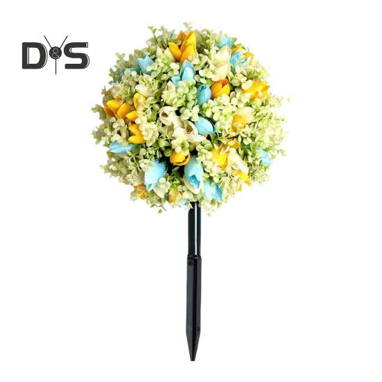 Artificial Flower Ball with Spike Realistic Faux Roses Weatherproof Artificial Rose Blooms Ball Garden Decor for Indoor Outdoor Use