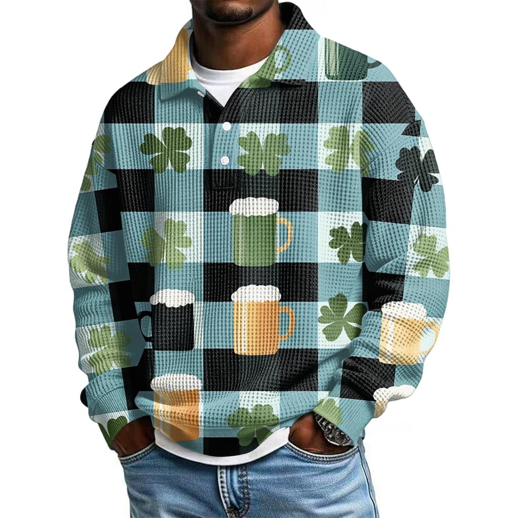 Pánská ležérní košile s krátkým rukávem, ležérní, na Svátek svatého Patrika, letní, jarní, s límcem, na knoflíky