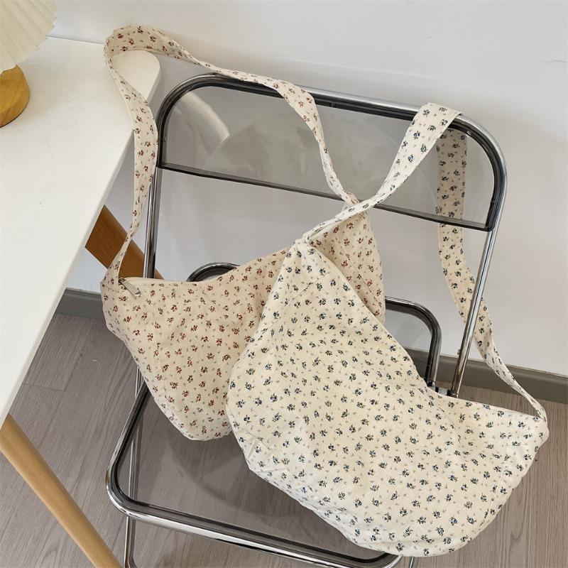 Casual big bag women's summer new broken flower canvas bag large capacity class commute shoulder messenger bag