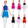 Girls Lyrical Dance Dress Sleeveless Keyhole Back Design with Metallic Mesh Sparkling Rhinestones Irregular Chiffon Skirt