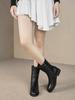 Fashion Fleece-Lined Leather Middle Heel Women's Half High Boots Cosplay New In Goth Trend 2025 Work Y2k Hot Pu 39 Ladies Mid Calf Shoes